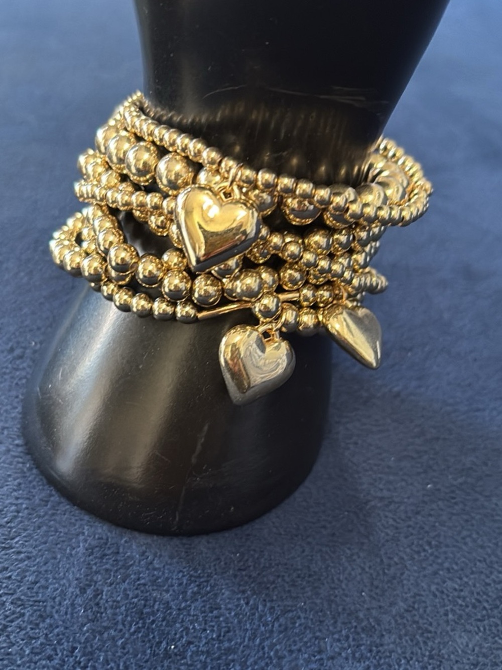 Gold Heart Charm Beaded Stretch Bracelet Set - Women Jewelry
